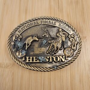 1980 National Finals Rodeo Belt Buckle Team Roping NFR Hesston Horse Western VTG